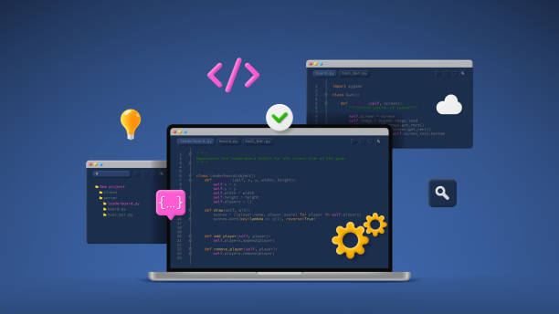 concept of computer programming or developing software or game - 系統(tǒng)軟件開發(fā) 幅插畫檔、美工圖案、卡通及圖標(biāo)